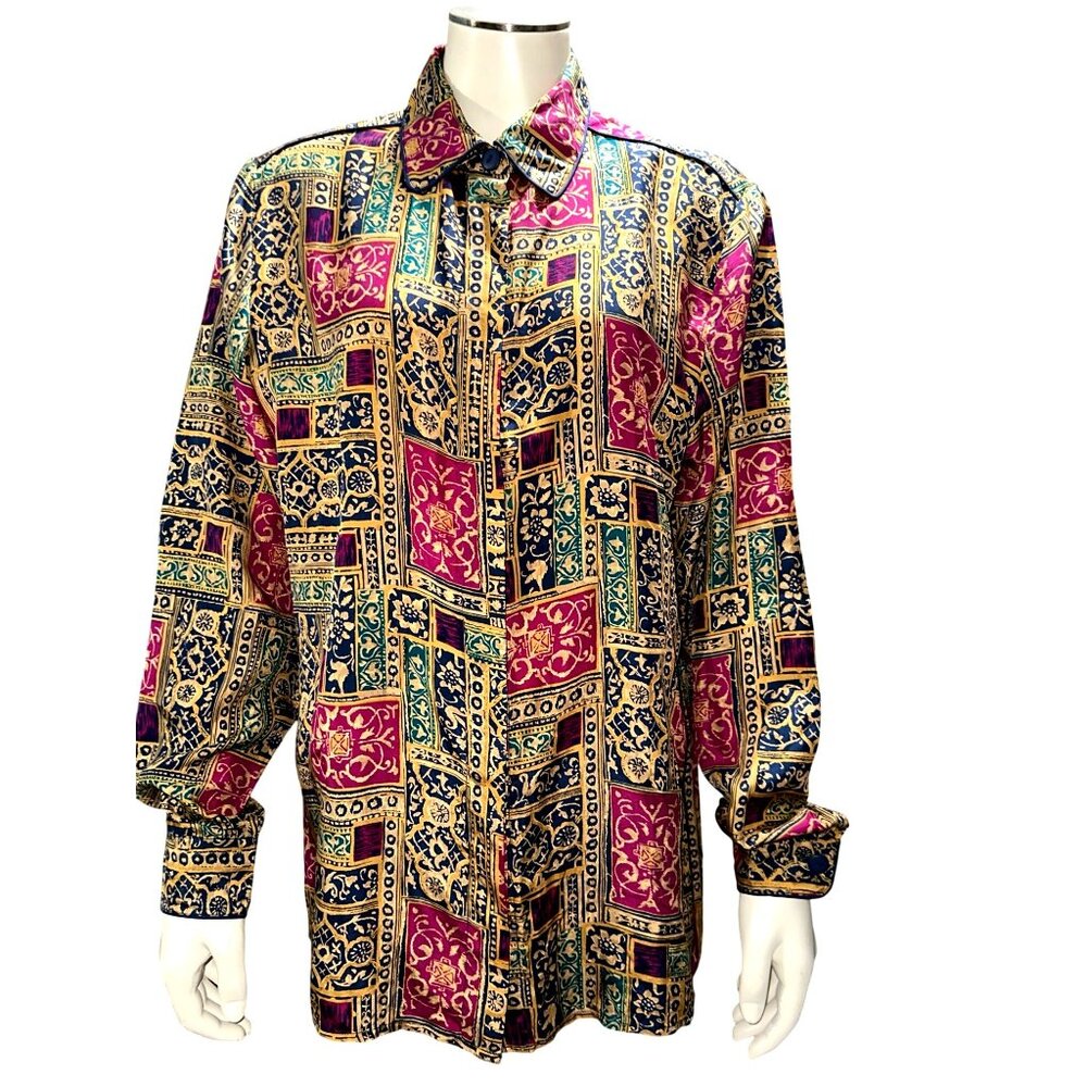 Anna And Frank Medium Vintage Multicolor All Silk Button Down Long Sleeve Shirt - Picture 2 of 11